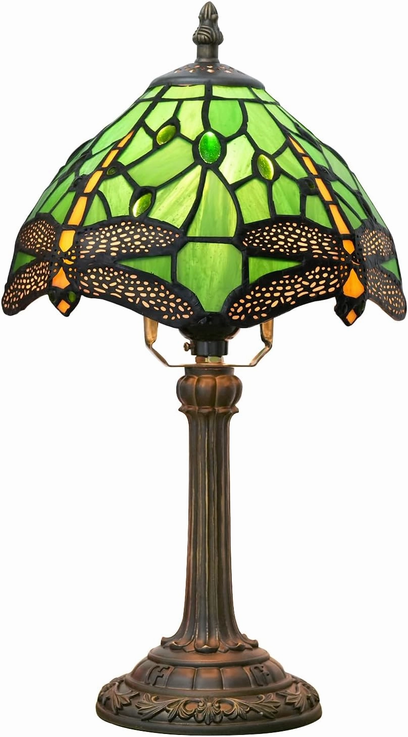 Tiffany Lamp Green Dragonfly Stained Glass Table Lamp 8X8X14 Inches Green Dragonfly Style Desk Reading Light Decor Beside Bedroom Living Room Home (H1057-Green Dragonfly)