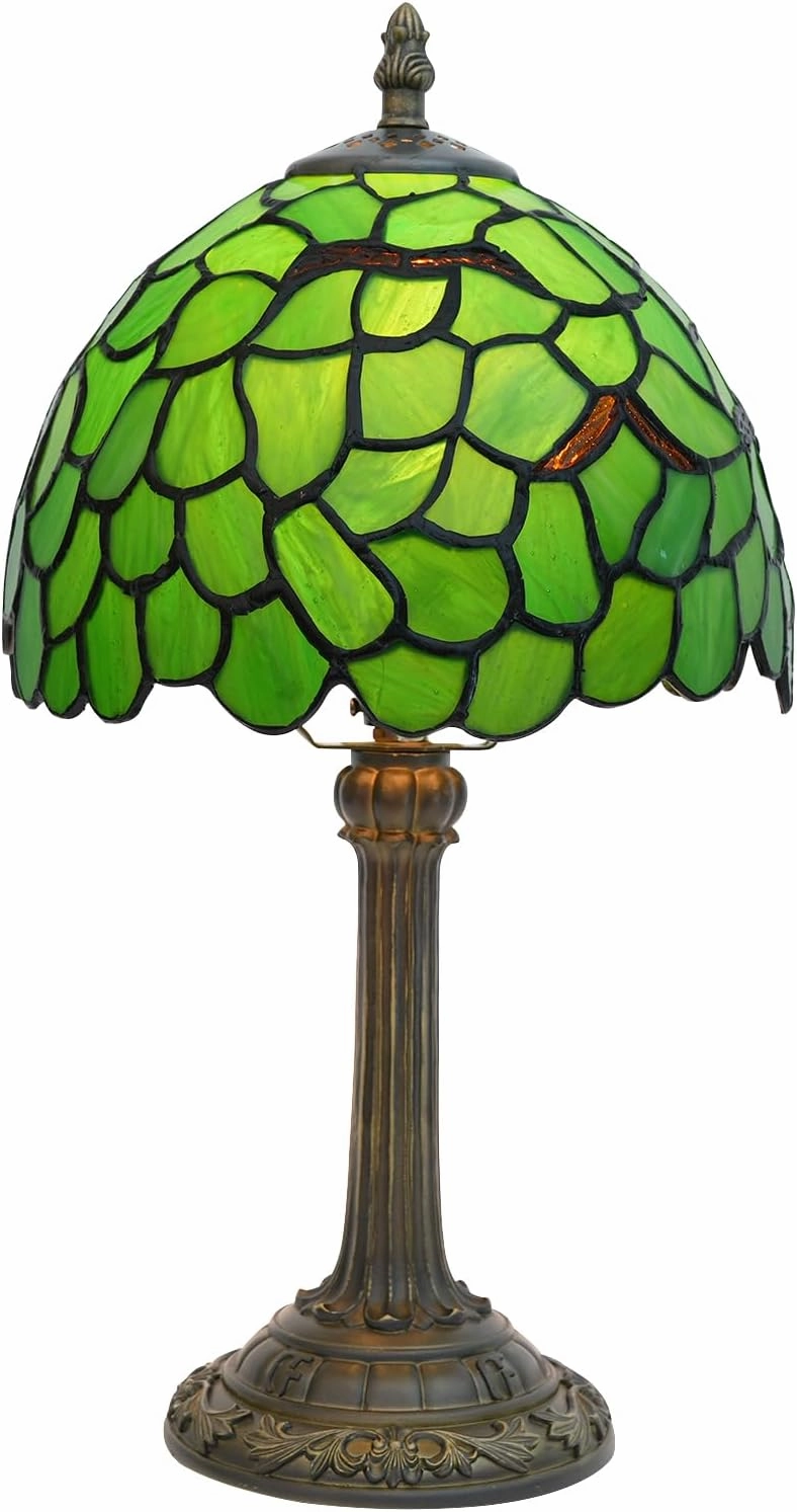 Tiffany Lamp Stained Glass Table Lamp 8X8X14 Inches Desk Reading Light Decor Beside Bedroom Living Room Home (H-1056- Green Leaf)
