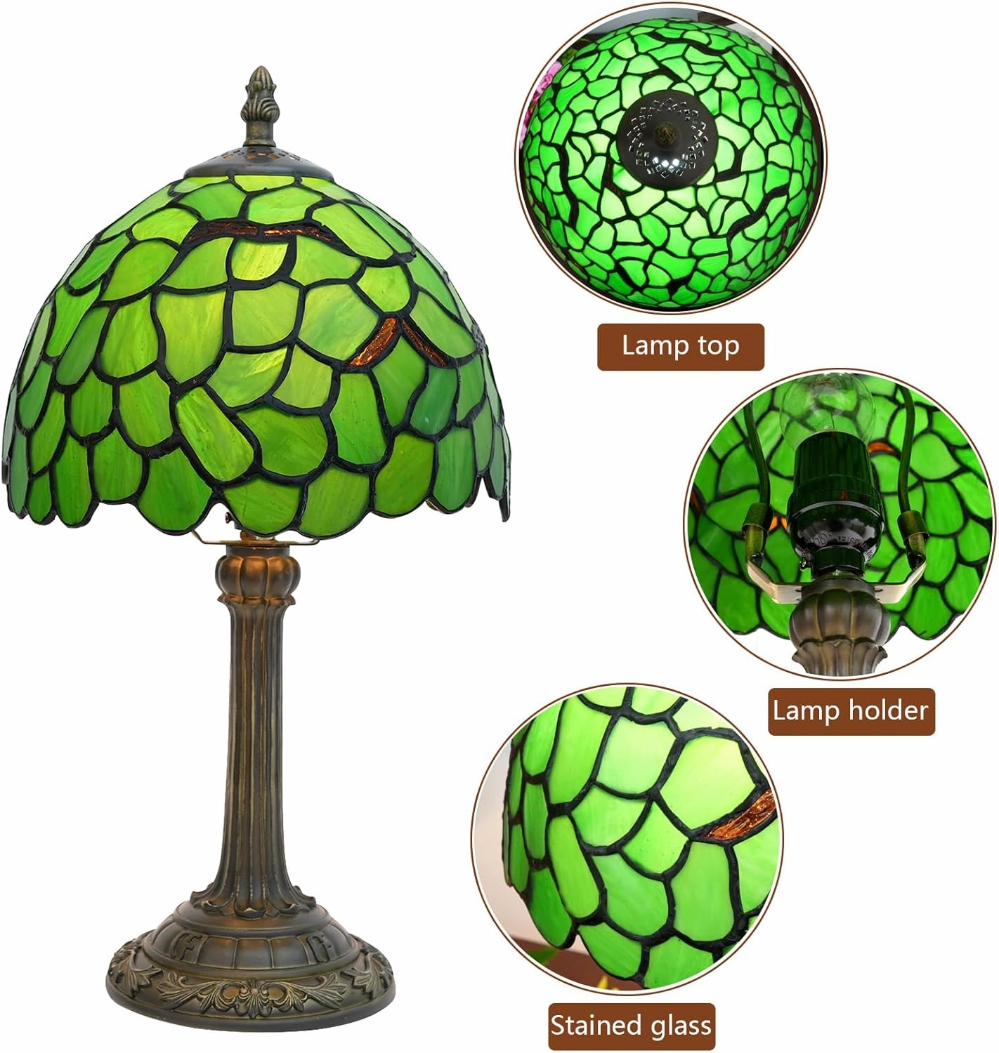 Tiffany Lamp Stained Glass Table Lamp 8X8X14 Inches Desk Reading Light Decor Beside Bedroom Living Room Home (H-1056- Green Leaf)