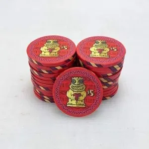 Tiki Kings Set of 50 Ceramic Casino Quality Poker Chips with Denominations