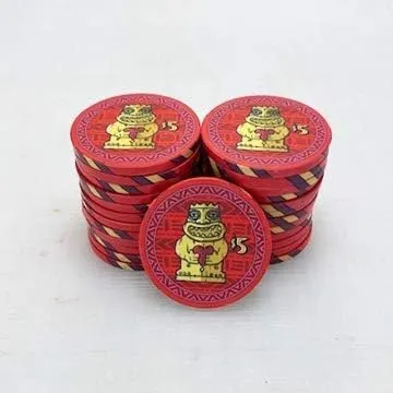 Tiki Kings Set of 50 Ceramic Casino Quality Poker Chips with Denominations