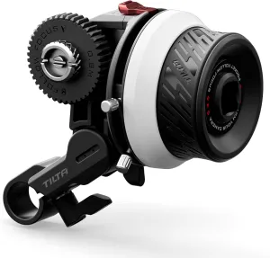 Tilta Pocket Follow Focus | Precise Focus Ring with A/B Stops | Fluid Damping System | 15mm Rod & Rod Holder | Works with Most Cameras & Lenses | Lightweight, Comfortable, and Compact Design (FF-T07)