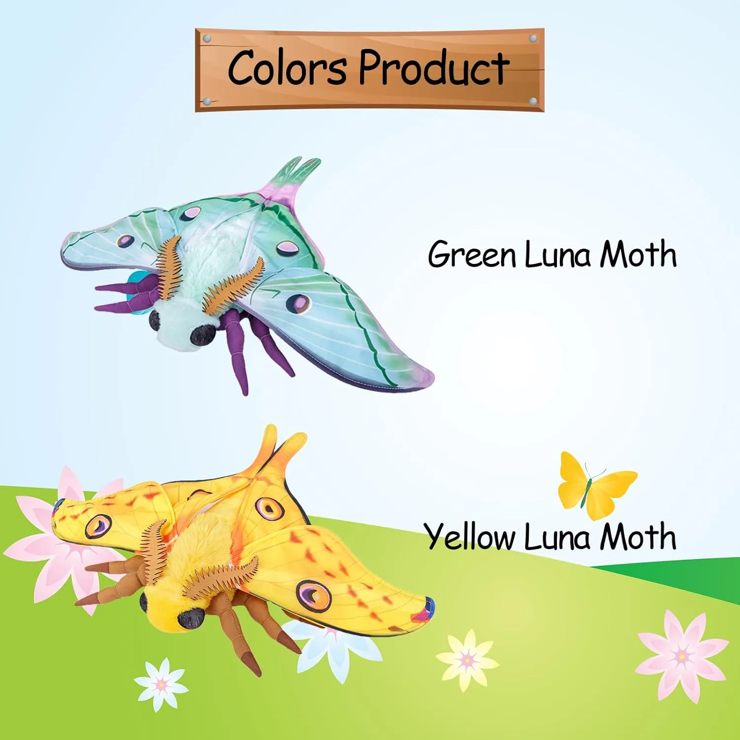 Tiny Heart Simulation Luna Moth Plush Toy 10.62inch Soft Realistic Luna Moth Stuffed Animal Plush Toy for Kids Insect Lovers Boys and Girls Gifts Home Decoration Yellow