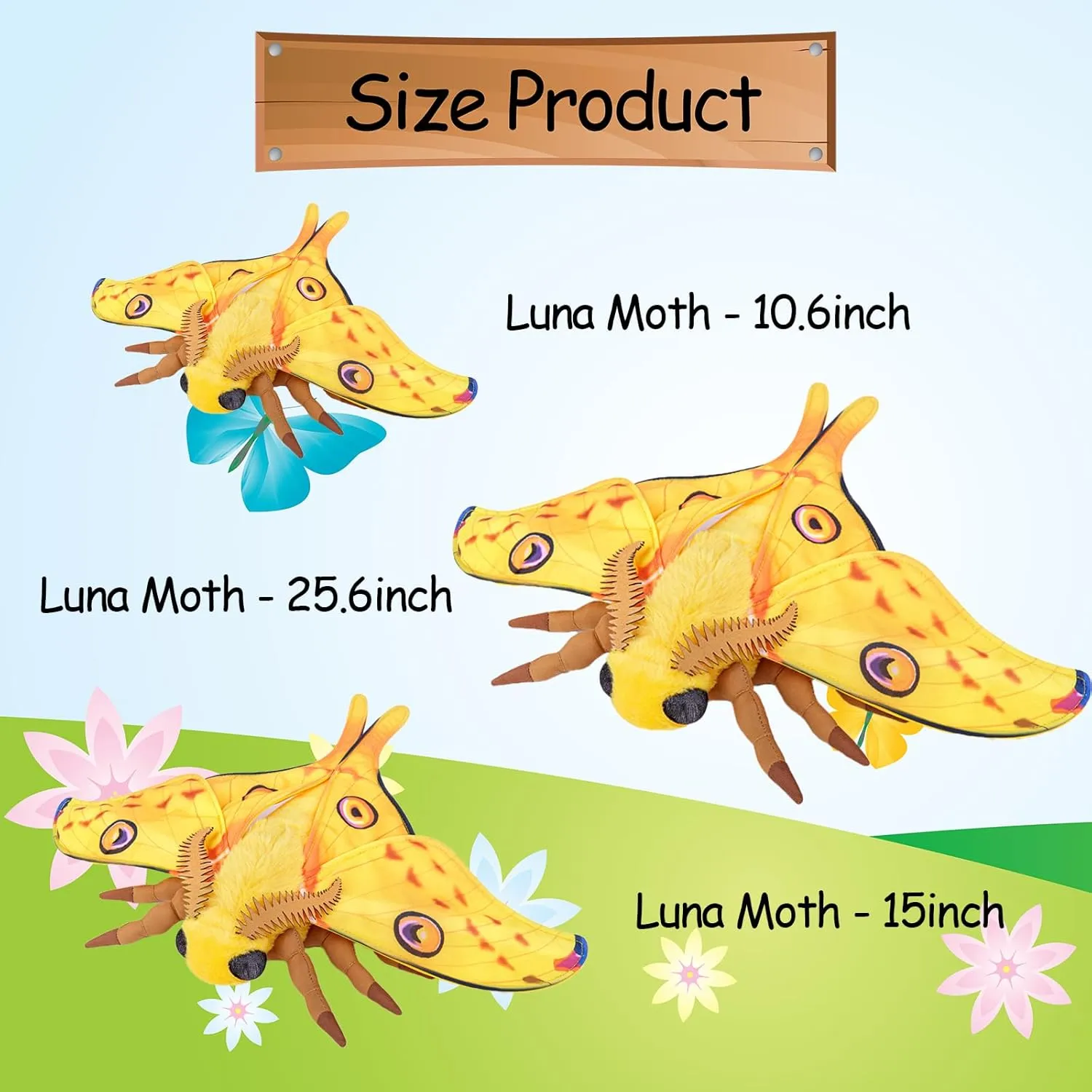 Tiny Heart Simulation Luna Moth Plush Toy 10.62inch Soft Realistic Luna Moth Stuffed Animal Plush Toy for Kids Insect Lovers Boys and Girls Gifts Home Decoration Yellow