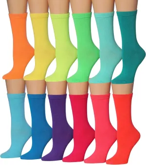 Tipi Toe Women's 12 Pairs Lightweight Colorful Patterned Crew Socks Available in Sizes 9-13