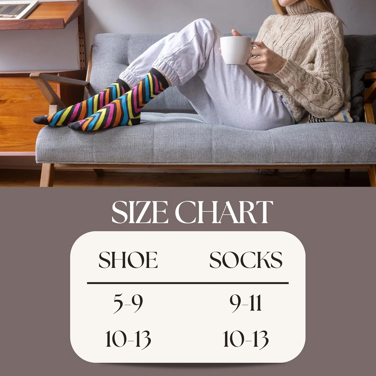 Tipi Toe Women's 12 Pairs Lightweight Colorful Patterned Crew Socks Available in Sizes 9-13
