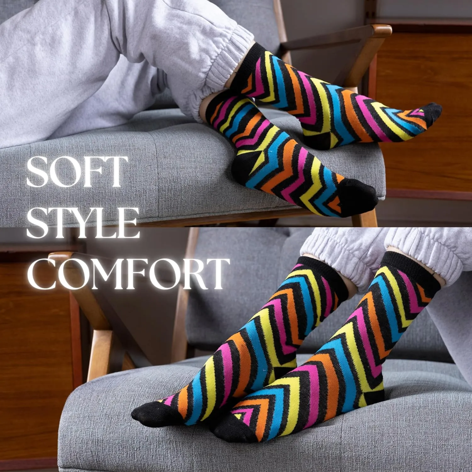 Tipi Toe Women's 12 Pairs Lightweight Colorful Patterned Crew Socks Available in Sizes 9-13
