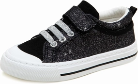Toandon Toddler Boys Kids Sneakers Walking Shoes Child Straps Buckle Hoop and Loop Low Top Non Slip Lightweight Sparkly Breathable Casual Fashion Outdoor Glitter Black Size 9