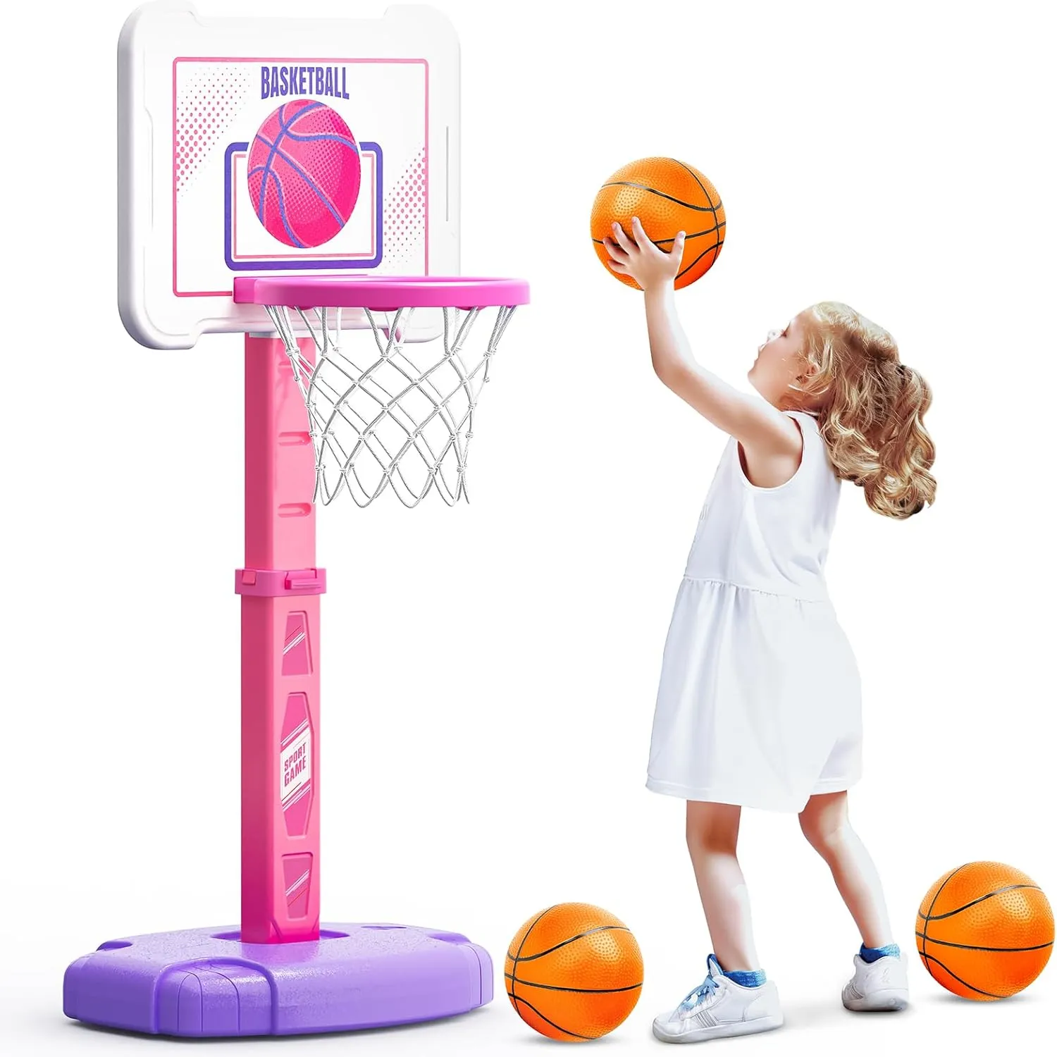 Toddler Basketball Hoop Indoor for Kids, Height Adjustable Poolside Basketball Hoop with 3 Balls for Outdoor Game, Portable Mini Basketball Goal Sport Toys Gift for Toddler Boy Girl Age 2 3 4