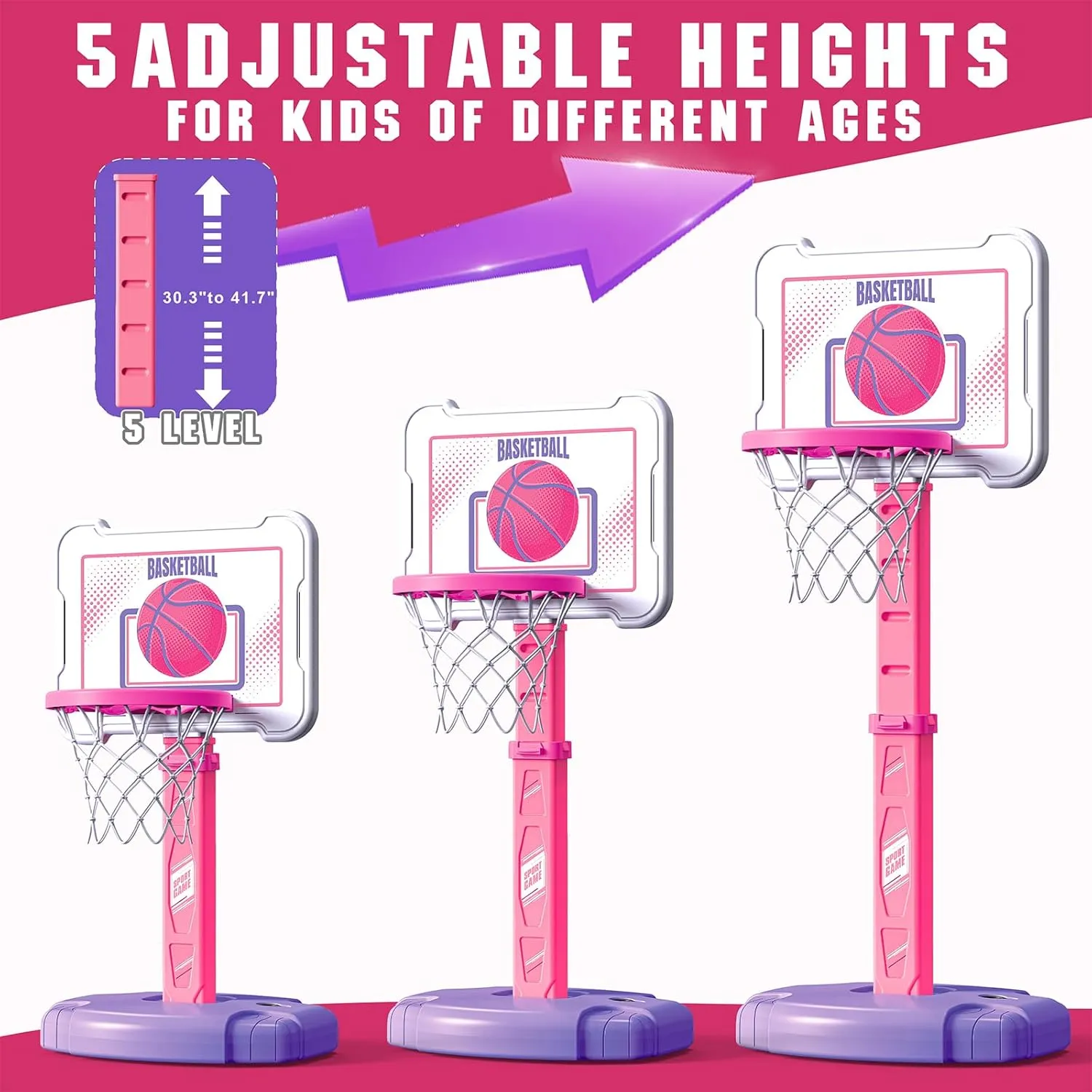 Toddler Basketball Hoop Indoor for Kids, Height Adjustable Poolside Basketball Hoop with 3 Balls for Outdoor Game, Portable Mini Basketball Goal Sport Toys Gift for Toddler Boy Girl Age 2 3 4