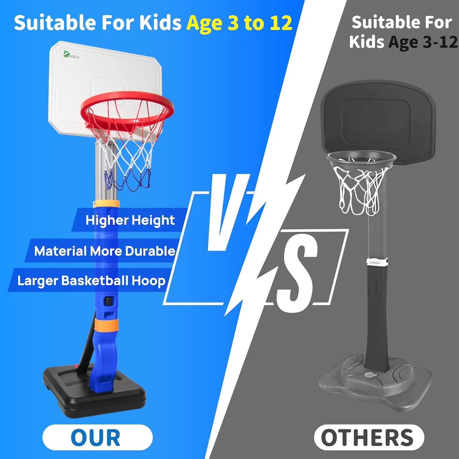 Toddler Basketball Hoop with Adjustable Height (27.6" to 54.4") – Kids Basketball Hoop Including 4 Basketballs, 2 Sensory Balls, Stickers & Inflator – Indoor/Outdoor Play for Ages 36-144 Months
