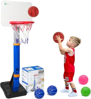 Toddler Basketball Hoop with Adjustable Height (27.6" to 54.4") – Kids Basketball Hoop Including 4 Basketballs, 2 Sensory Balls, Stickers & Inflator – Indoor/Outdoor Play for Ages 36-144 Months