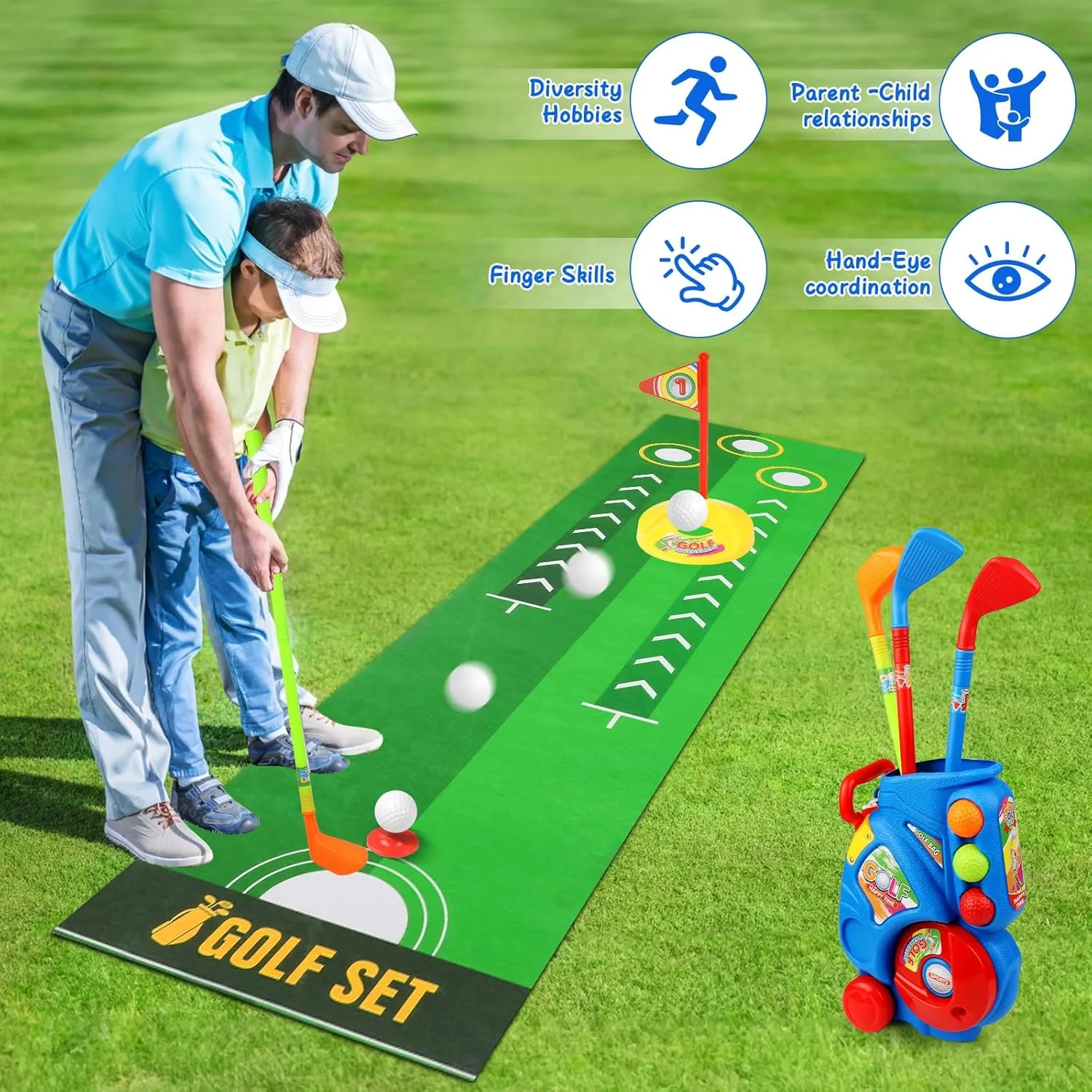 Toddler Golf Set,Upgraded Kids Golf Clubs with Mat,Indoor and Outdoor Golf Toys Gifts for 3 4 5 6Years Old Boys and Girls (Blue)