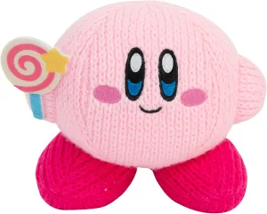 TOMY Nuiguru Knit Kirby Plush - Kirby with Invincible Candy - Collectible Knit & Crochet Plushies - Cute Desk Accessories and Gaming Room Decor - 6 Inch