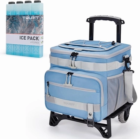 TOURIT 48-Can Insulated Rolling Cooler & 4 Set Reusable Ice Packs Bargain Perfect Combination