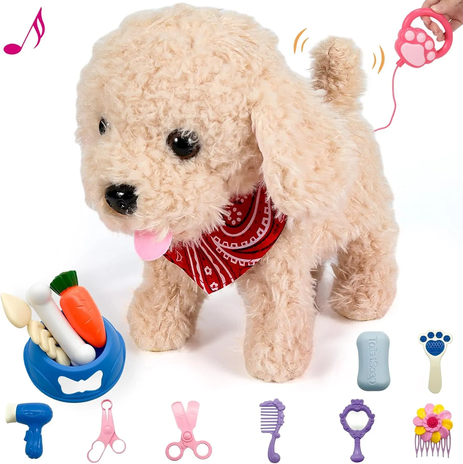 Toy Dog That Walk and Bark, Pet Care Playset - Remote Control Leash Interactive Electronic Plush Puppy, Tail-Wagging Stuffed Dog, Birthday Gift for Kids Girls Boys Aged 3-6 Year