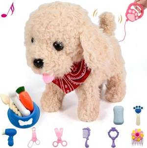 Toy Dog That Walk and Bark, Pet Care Playset - Remote Control Leash Interactive Electronic Plush Puppy, Tail-Wagging Stuffed Dog, Birthday Gift for Kids Girls Boys Aged 3-6 Year