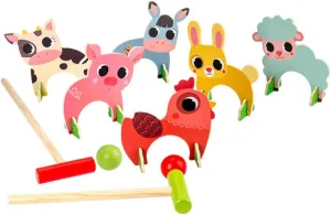 TOYANDONA Kids Croquet Set, Cartoon Wooden Animal Croquet Set Funny Lawn Games for Boys Girls