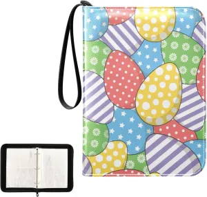 Trading Card Binder with Sleeves Colorful Easter Eggs C4 Pocket Card Binder PU Card Collection Binder 400 Cards Holder Collector Album