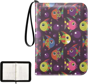 Trading Card Binder with Sleeves Colorful Fishes C4 Pocket Card Binder PU Card Collection Binder 400 Cards Holder Collector Album