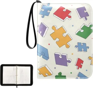 Trading Card Binder with Sleeves Colorful Puzzle Pattern C4 Pocket Card Binder PU Card Collection Binder 400 Cards Holder Collector Album