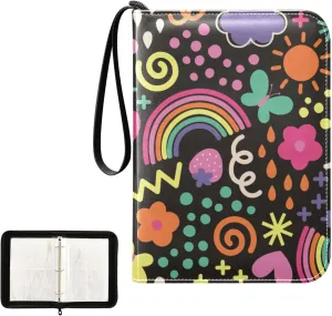 Trading Card Binder with Sleeves Colorful Rainbow Flowers Butterfly C4 Pocket Card Binder PU Card Collection Binder 400 Cards Holder Collector Album