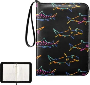 Trading Card Binder with Sleeves Neon Colorful Bright Sharks C4 Pocket Card Binder PU Card Collection Binder 400 Cards Holder Collector Album