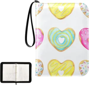 Trading Card Binder with Sleeves Valentine Colorful Heart Shaped Cookie C4 Pocket Card Binder PU Card Collection Binder 400 Card Holder Collector Album