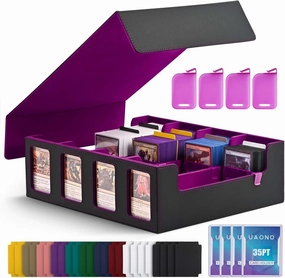 Trading Card Storage Box for Commander Display, 2400  MTG Deck Box with 4 Toploader, TCG Card Case Fits Magic PTCG Sports Cards(Black&Purple)