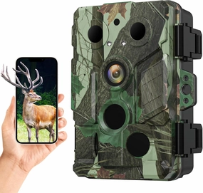 Trail Camera WiFi 1080P 32MP, Game Camera with Night Vision, 0.05s Trigger Motion Activated, IP66 Waterproof 120°Wide-Angle 42pcs No Glow Infrared LEDs for Wildlife Monitoring
