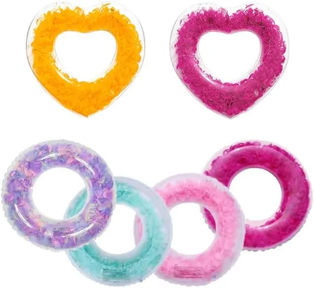 Transparent Float with Feather Filling, Clear Ring Pool Floatie, Inflatable Feather Filled Float, Swim Ring Float