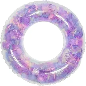 Transparent Float with Feather Filling, Clear Ring Pool Floatie, Inflatable Feather Filled Float, Swim Ring Float