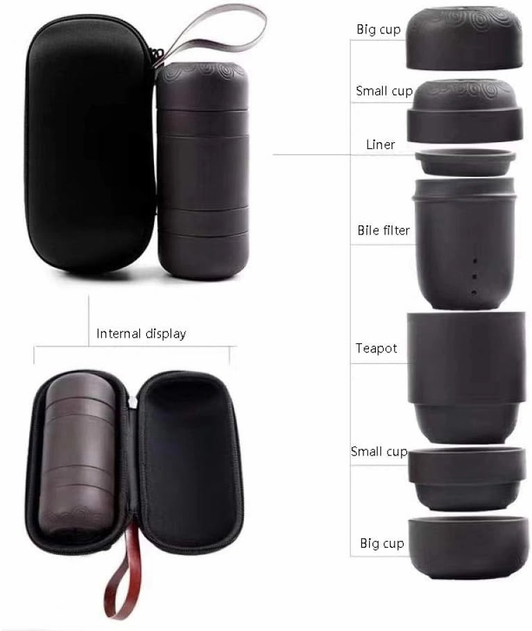 Travel Kung Fu Tea Set Purple Sand Portable Teapot Ceramic Teaset Gaiwan Tea Mugs Tea Ceremony Tea Pot With Travel Bag-Seven-piece set_Chocolate