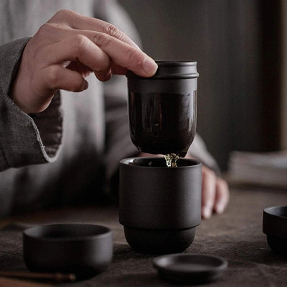 Travel Kung Fu Tea Set Purple Sand Portable Teapot Ceramic Teaset Gaiwan Tea Mugs Tea Ceremony Tea Pot With Travel Bag-Seven-piece set_Chocolate