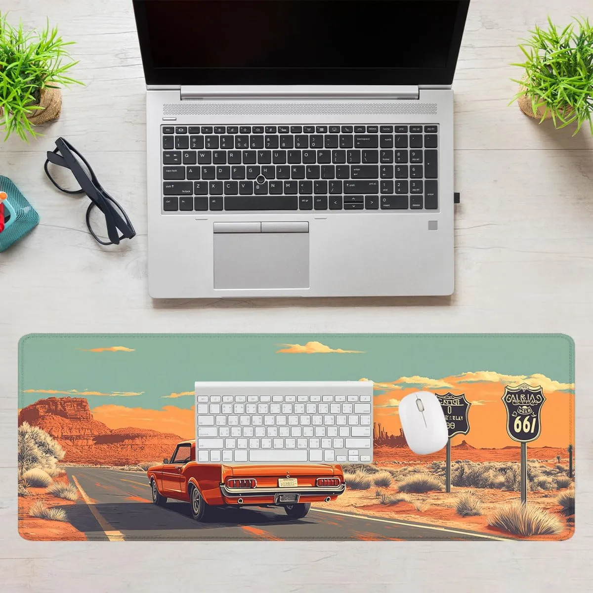 Trip Mouse Pad, Rustic Vintage American Road Cactus Desert Extended Keyboard Mouse Mat for Computer Office, Big Laptop Mouse pad, Gaming Pc 31.5 x 11.8 inch