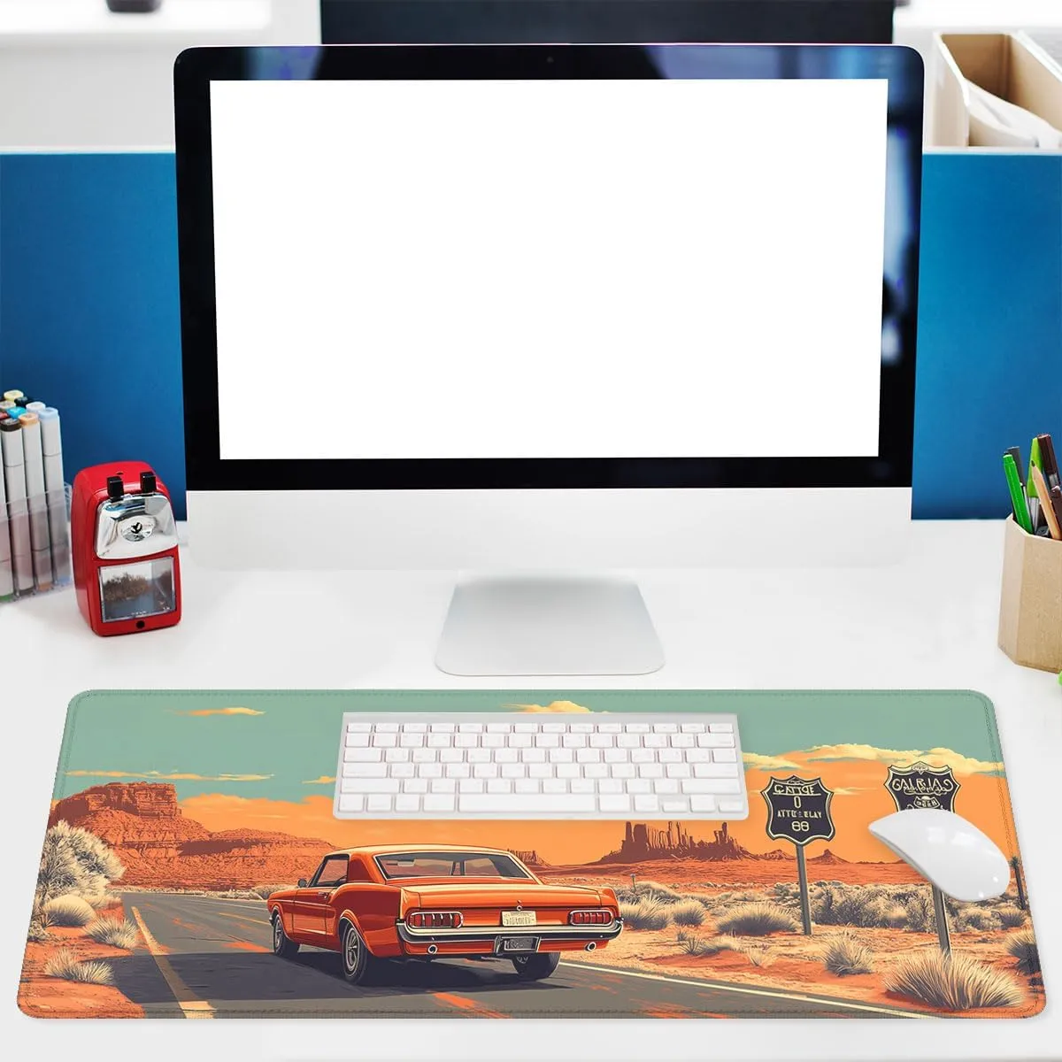 Trip Mouse Pad, Rustic Vintage American Road Cactus Desert Extended Keyboard Mouse Mat for Computer Office, Big Laptop Mouse pad, Gaming Pc 31.5 x 11.8 inch