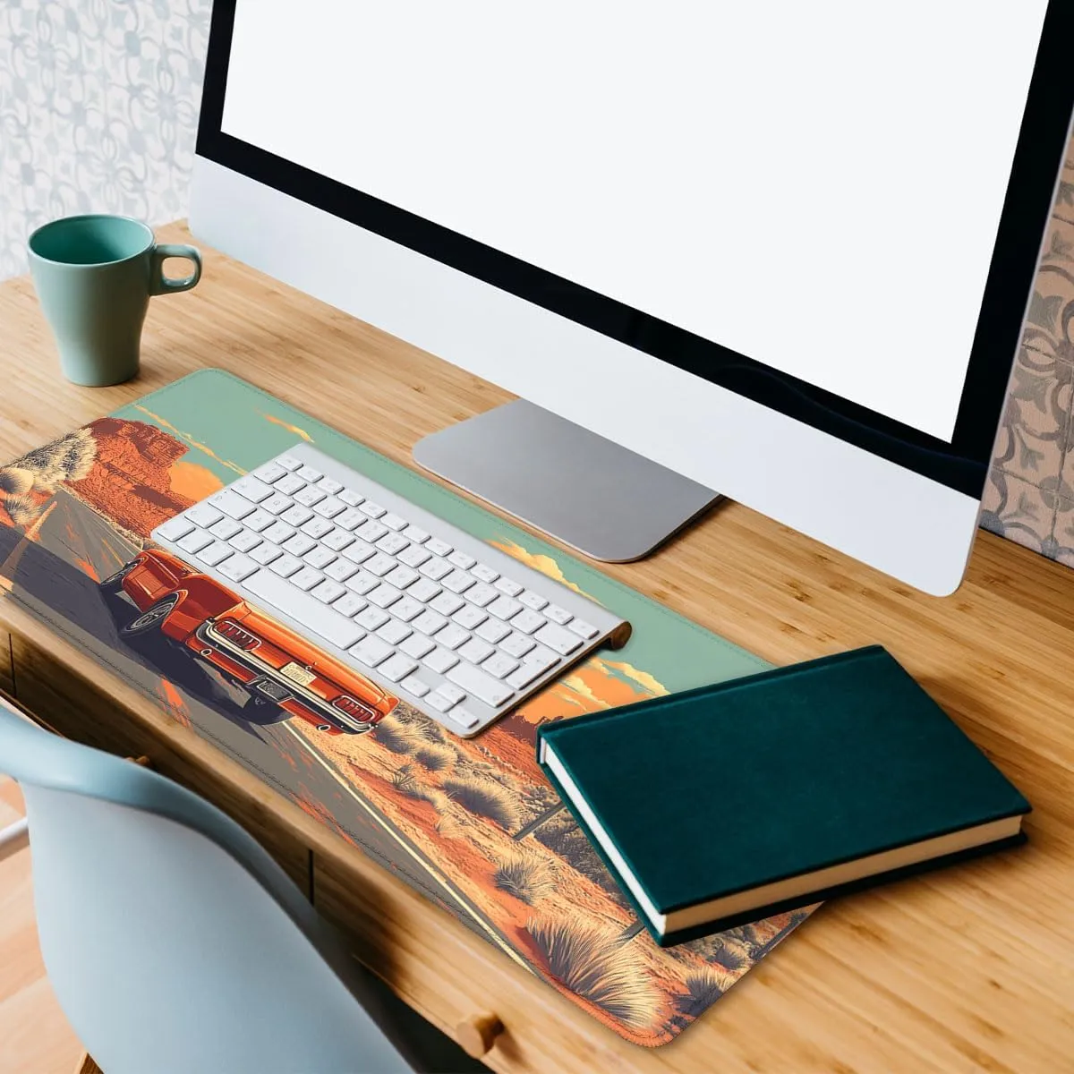Trip Mouse Pad, Rustic Vintage American Road Cactus Desert Extended Keyboard Mouse Mat for Computer Office, Big Laptop Mouse pad, Gaming Pc 31.5 x 11.8 inch