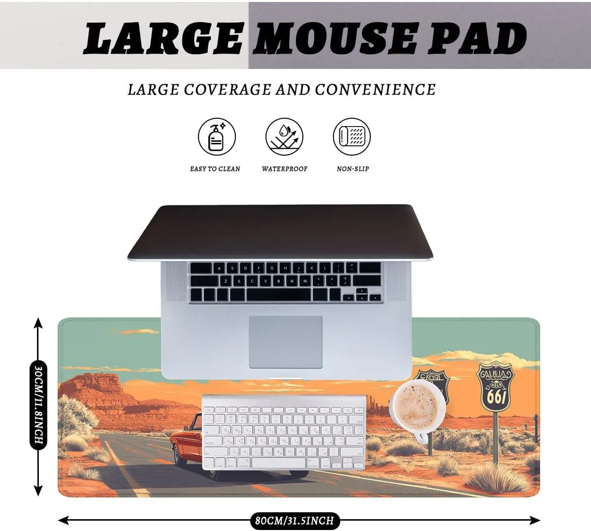 Trip Mouse Pad, Rustic Vintage American Road Cactus Desert Extended Keyboard Mouse Mat for Computer Office, Big Laptop Mouse pad, Gaming Pc 31.5 x 11.8 inch