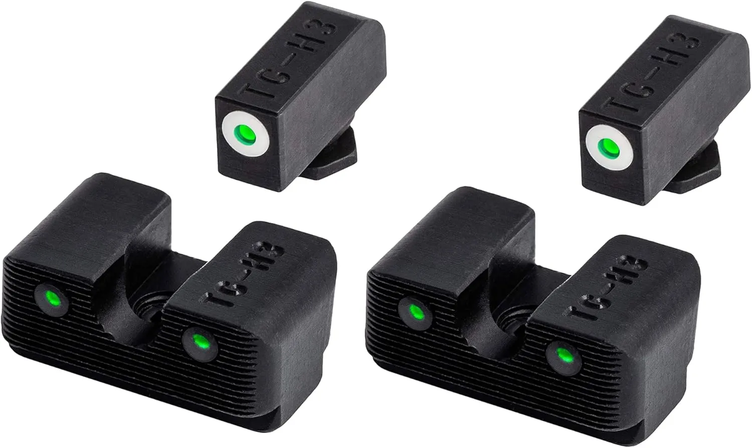 TruGlo Tritium Pro Compact Glow in The Dark Front and Rear Gun White Sight with Focus Lock Ring Compatible with Glock Handgun Models, Black (2 Pack)