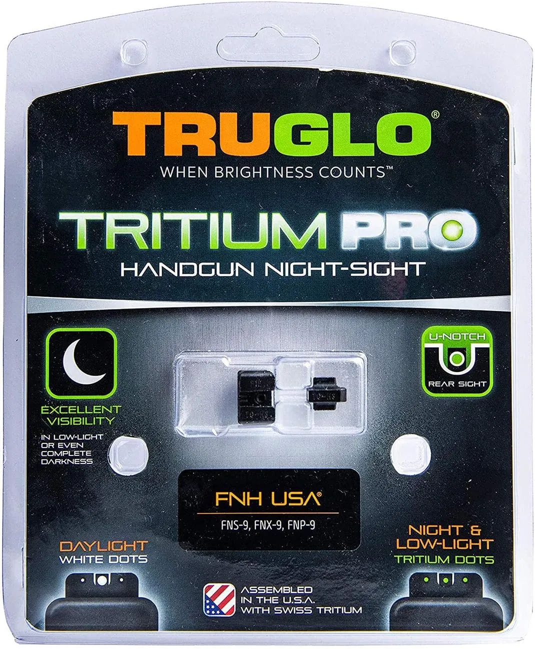 TRUGLO Tritium Pro Handgun Night Sights with Daylight White Dots Night Tritium Dots & White Focus Lock Front Ring Durable Compact Night Sights Compatible with FN Handguns