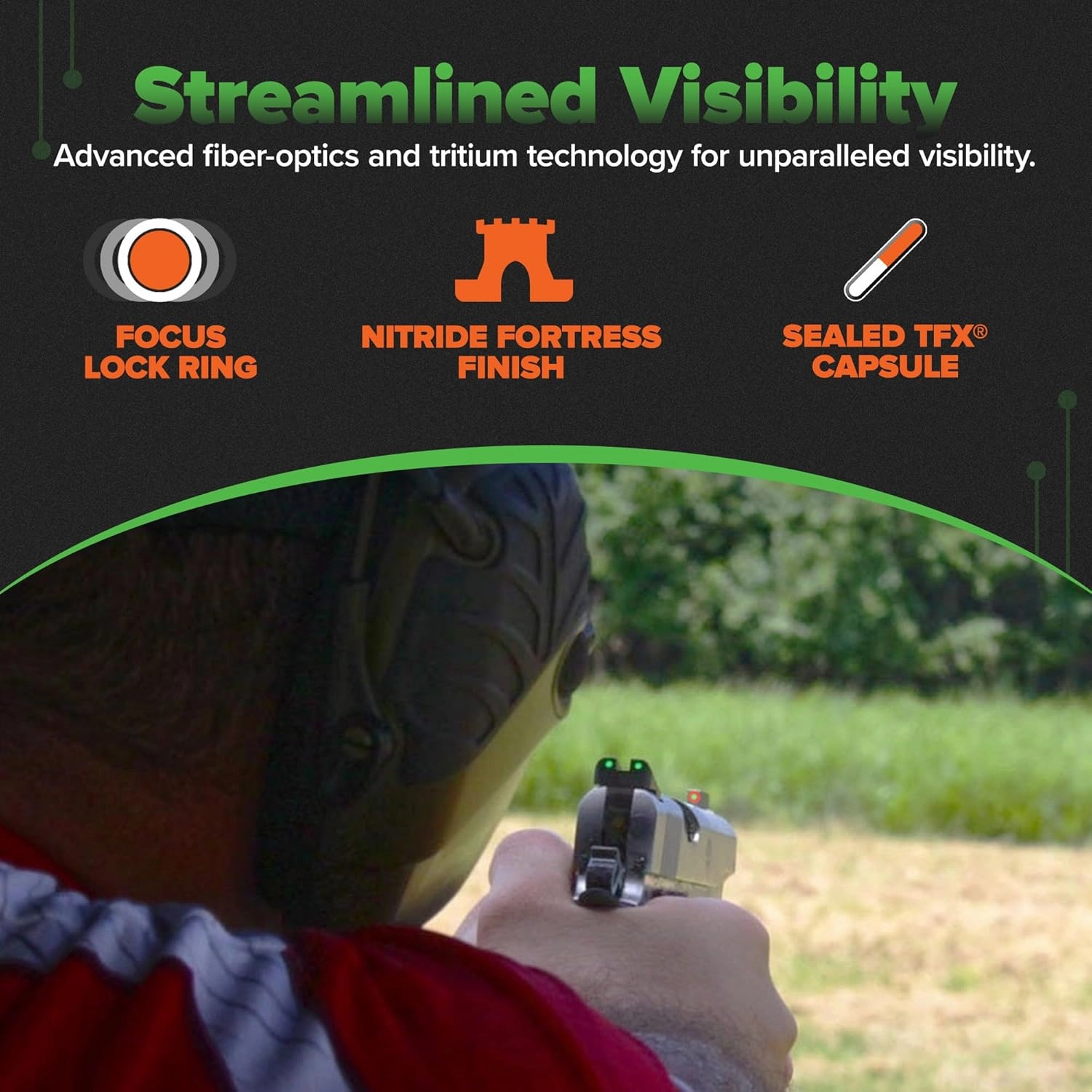 Truglo TFX PRO Handgun Sight, Glowing Shock Proof Tritium and Fiber Optic Night Sight for Handguns, Compact, Durable, and Snag Free Sight