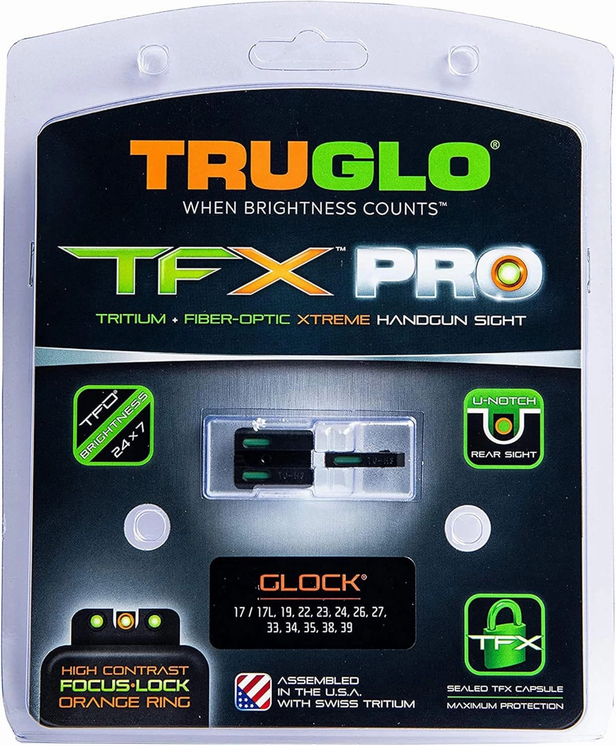Truglo TFX PRO Handgun Sight, Glowing Shock Proof Tritium and Fiber Optic Night Sight for Handguns, Compact, Durable, and Snag Free Sight
