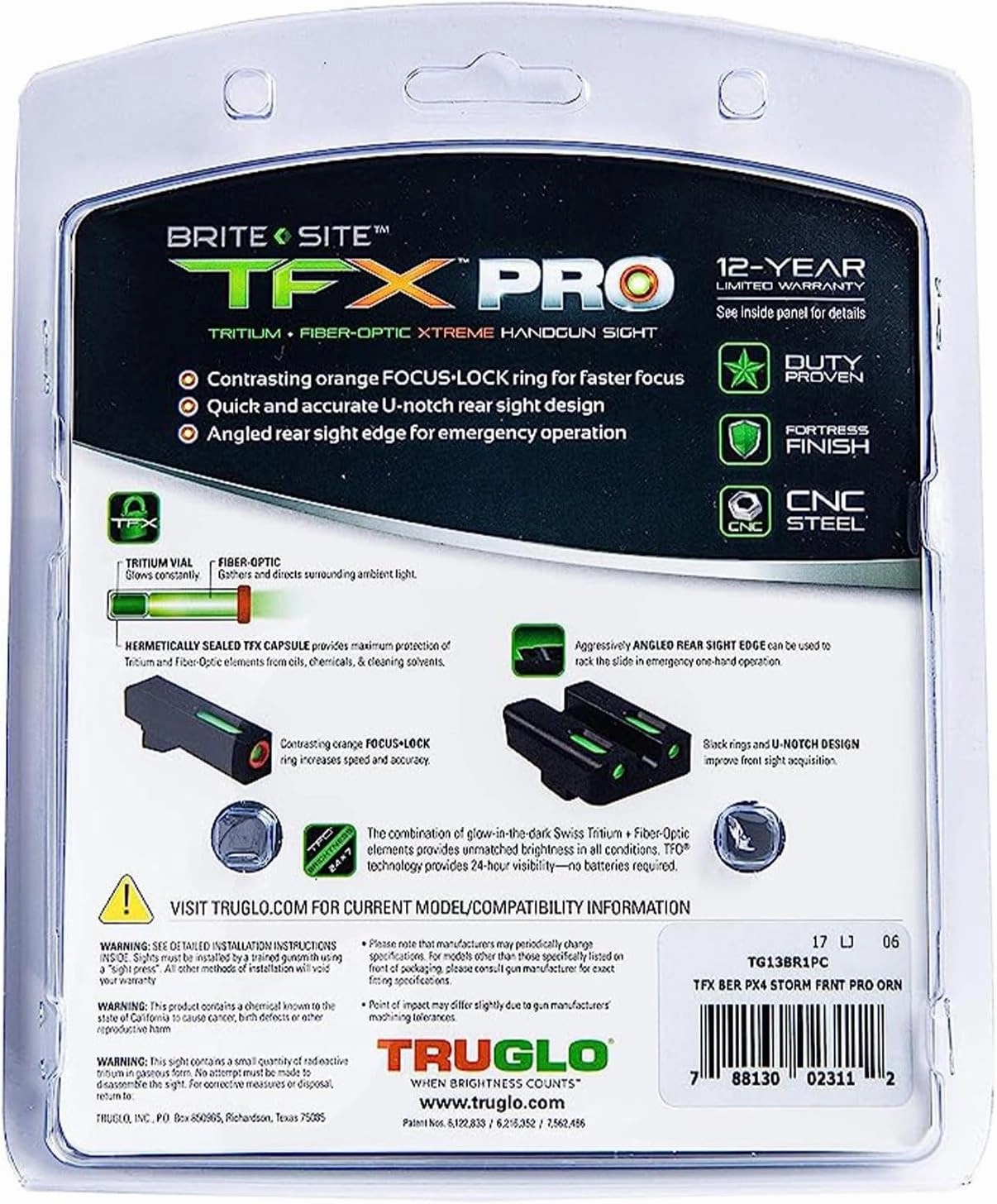 Truglo TFX PRO Handgun Sight, Glowing Shock Proof Tritium and Fiber Optic Night Sight for Handguns, Compact, Durable, and Snag Free Sight