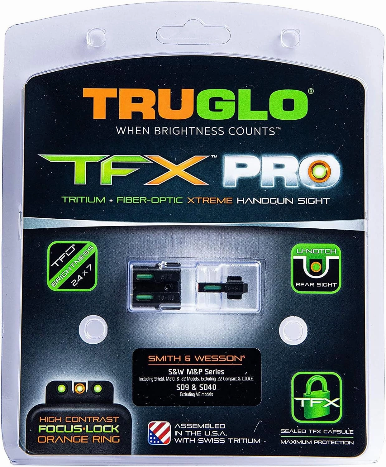 Truglo TFX PRO Handgun Sight, Glowing Shock Proof Tritium and Fiber Optic Night Sight for Handguns, Compact, Durable, and Snag Free Sight