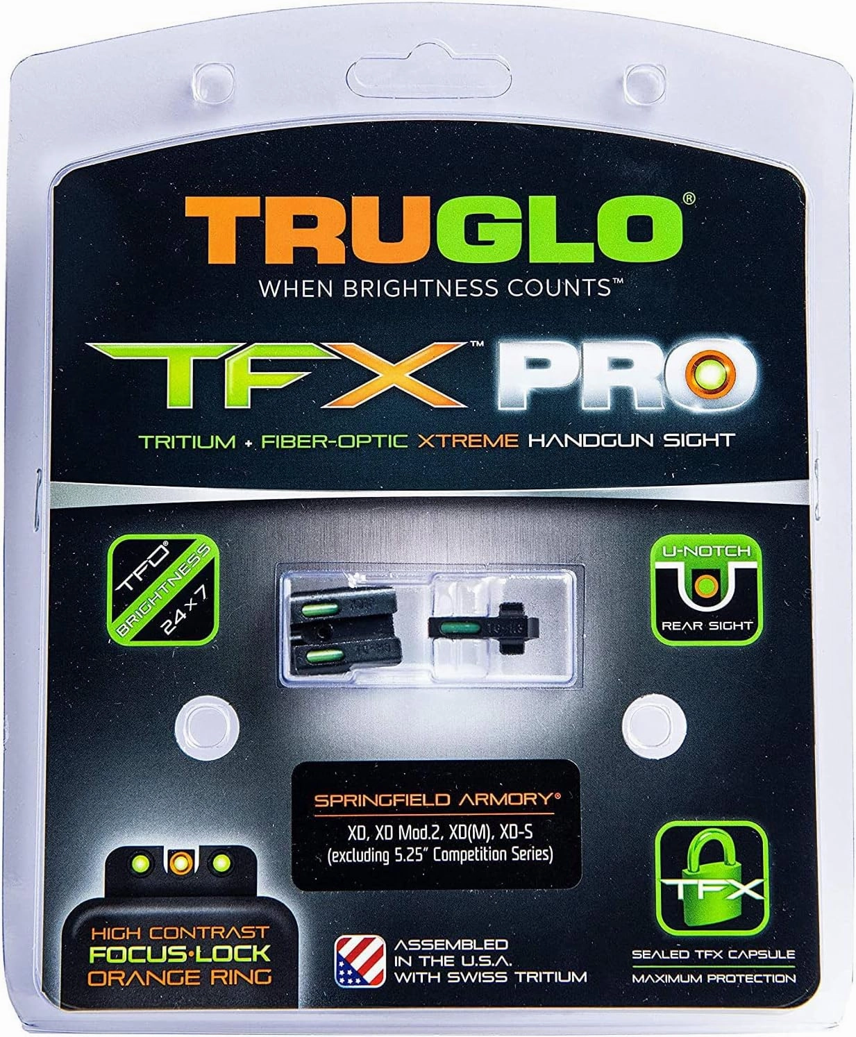 Truglo TFX PRO Handgun Sight, Glowing Shock Proof Tritium and Fiber Optic Night Sight for Handguns, Compact, Durable, and Snag Free Sight