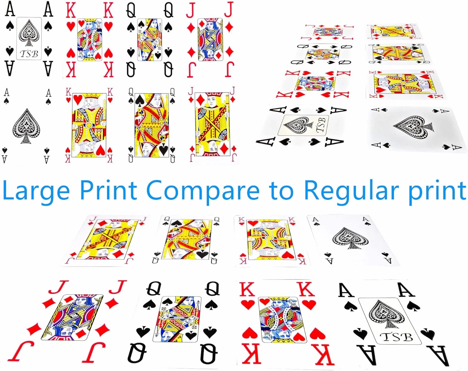 TSB Jumbo Index Bridge Cards Pack of 12 Decks - 6 Colors Jumbo Print Bridge Playing Cards - with Single Box for Easy Storage(12 Decks in 6 Colors)