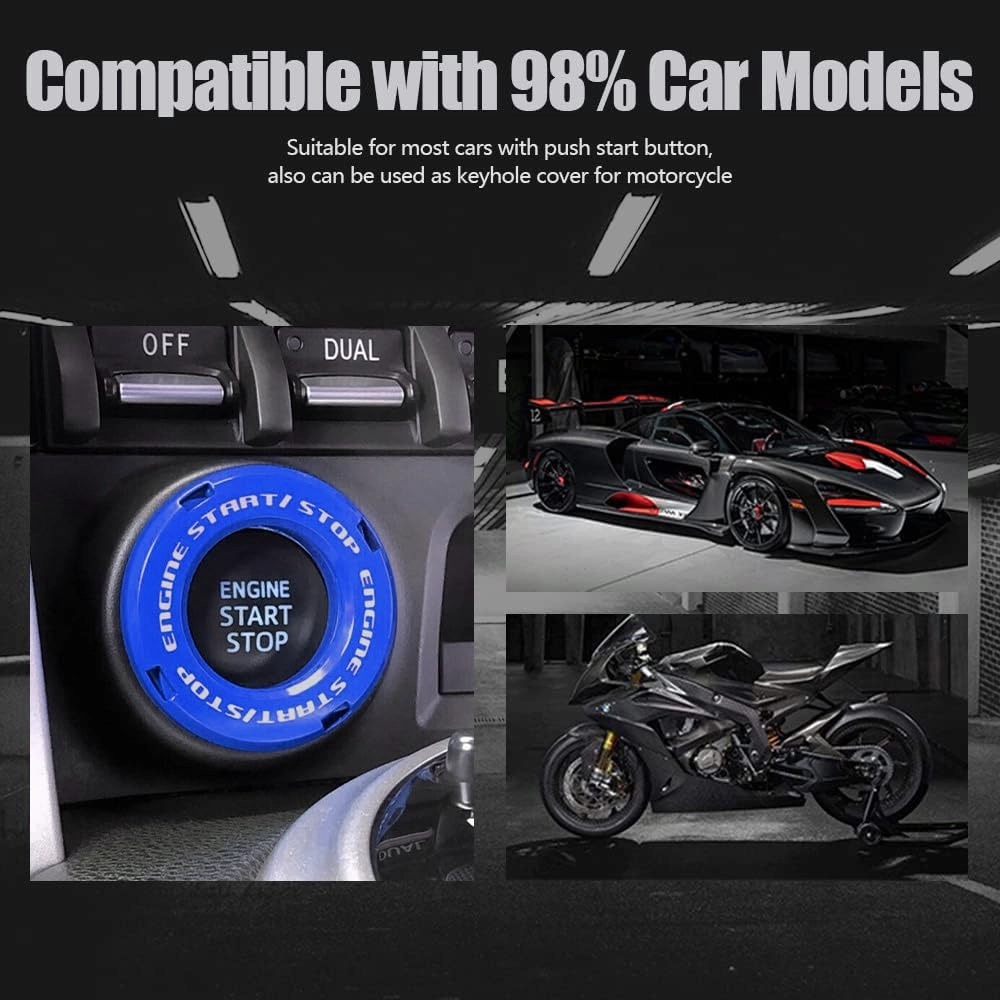 Tybasthe Rotary Push Start Button Cover, Car Accessories Engine Start Stop Button Cover, Car Stickers Interior Decor, Motorcycle Ignition Key Switch Cover, Blue