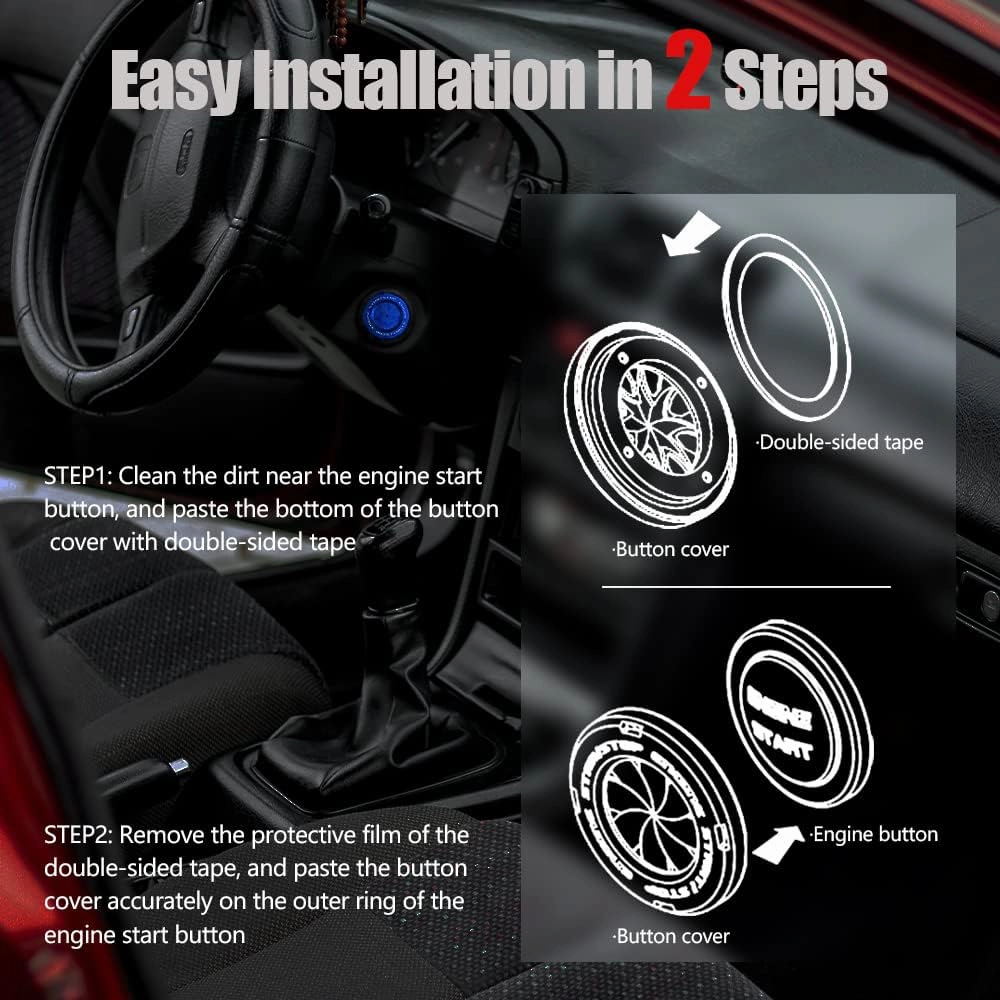 Tybasthe Rotary Push Start Button Cover, Car Accessories Engine Start Stop Button Cover, Car Stickers Interior Decor, Motorcycle Ignition Key Switch Cover, Blue