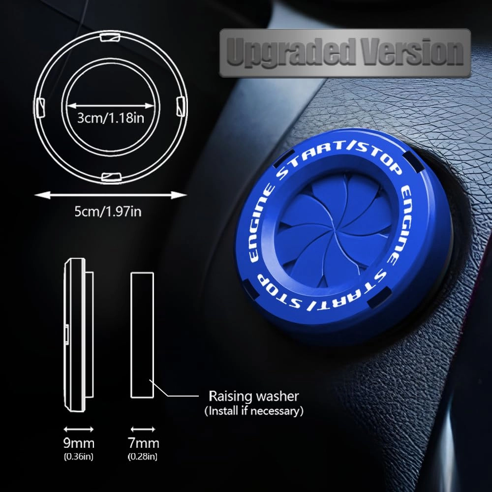Tybasthe Rotary Push Start Button Cover, Car Accessories Engine Start Stop Button Cover, Car Stickers Interior Decor, Motorcycle Ignition Key Switch Cover, Blue