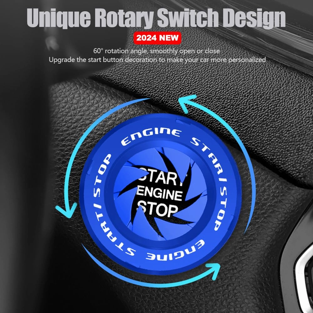 Tybasthe Rotary Push Start Button Cover, Car Accessories Engine Start Stop Button Cover, Car Stickers Interior Decor, Motorcycle Ignition Key Switch Cover, Blue